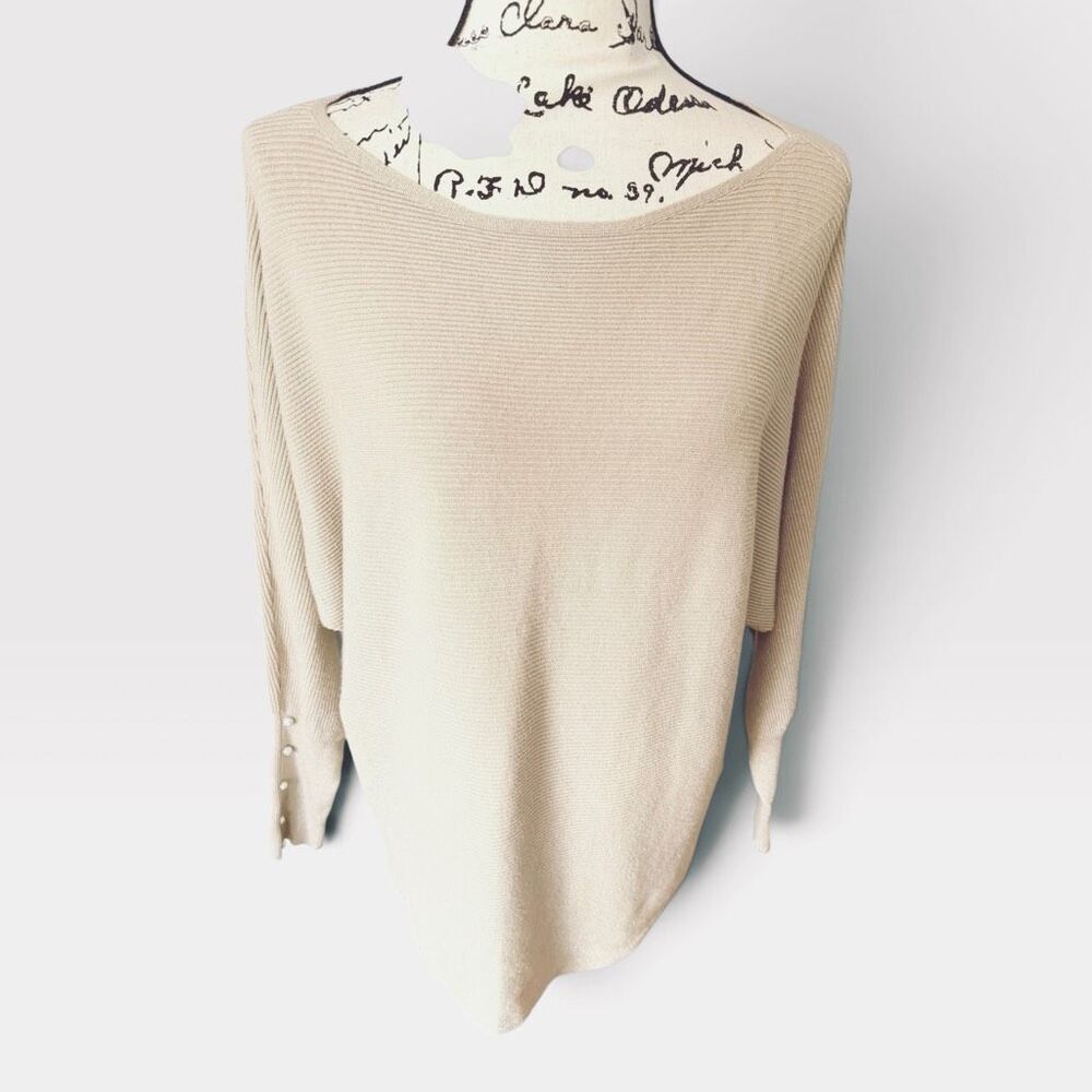 Vila Milano Womens XL Beige Metallic Ribbed Knit Dolman Sweater Rhinestone Cuff